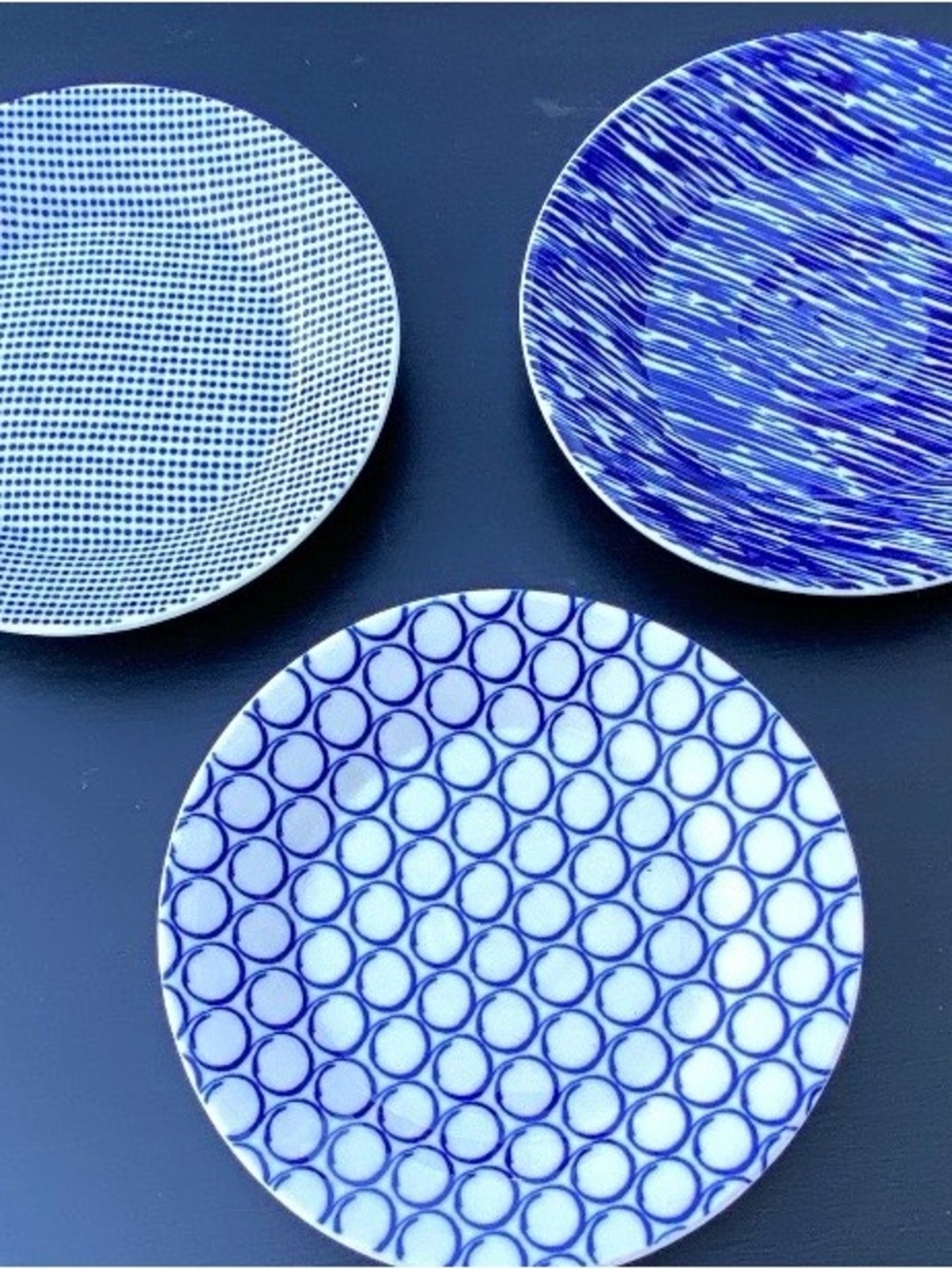 Royal Doulton Pacific Assorted Geometric Blue/White Porcelain 6.25” Plates Set/3